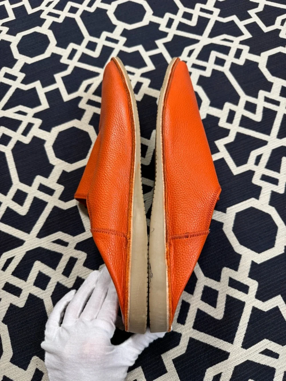 Moroccan Babouche Leather Slippers Mule Orange Handmade Men Sz 13